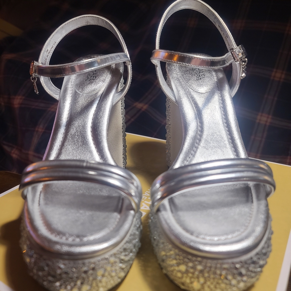 Michael Kors Silver Glitter Platform Sandals - Picture 3 of 5